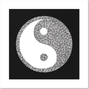 Black and white swirls doodles Yin Yang Posters and Art